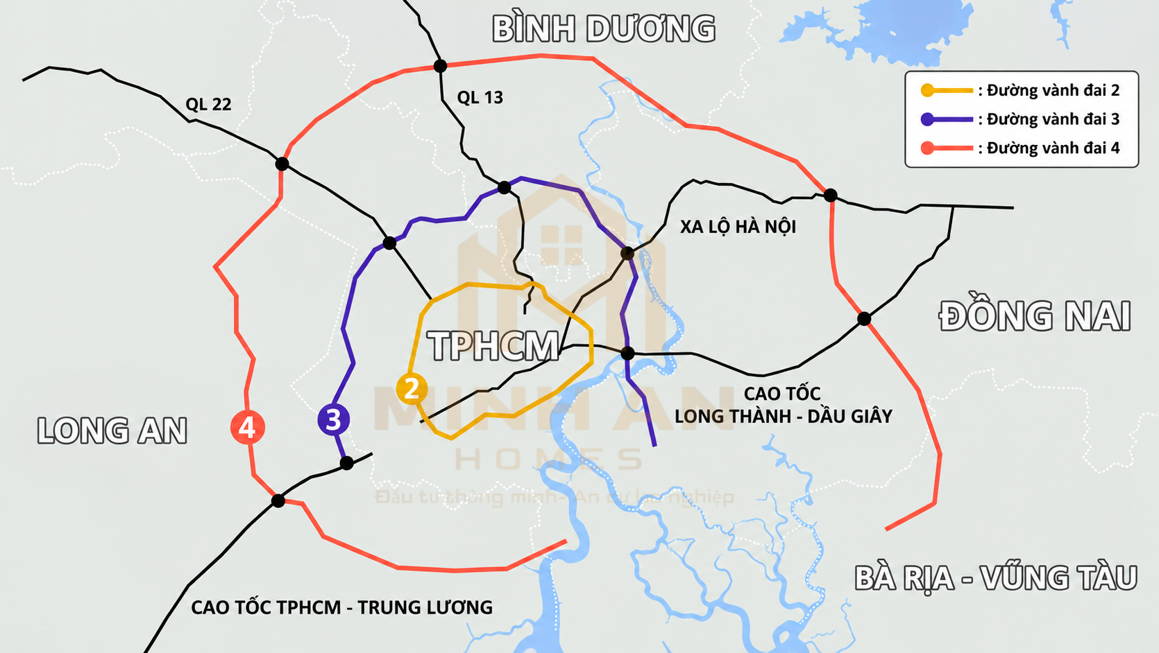 Bản đồ tổng thể hướng tuyến Vành đai 4 TP.HCM